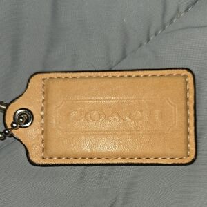 Coach Tan Large Leather Hang Tag with Silver Chain